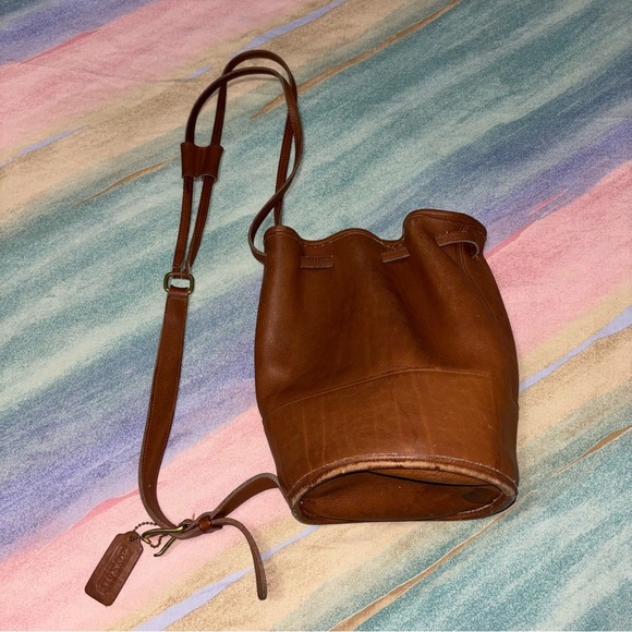 Vintage Old COACH 9984 Drawstring Shoulder Bag -Brown Leather - Picture 2 of 13